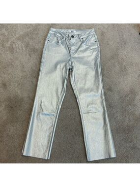 RFM Royaltyforme metallic Silver high rise ankle pants stretchy Sz M NWOT